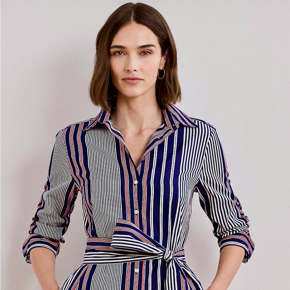 Ralph Lauren Striped Cotton Broadcloth Shirtdress-NWT